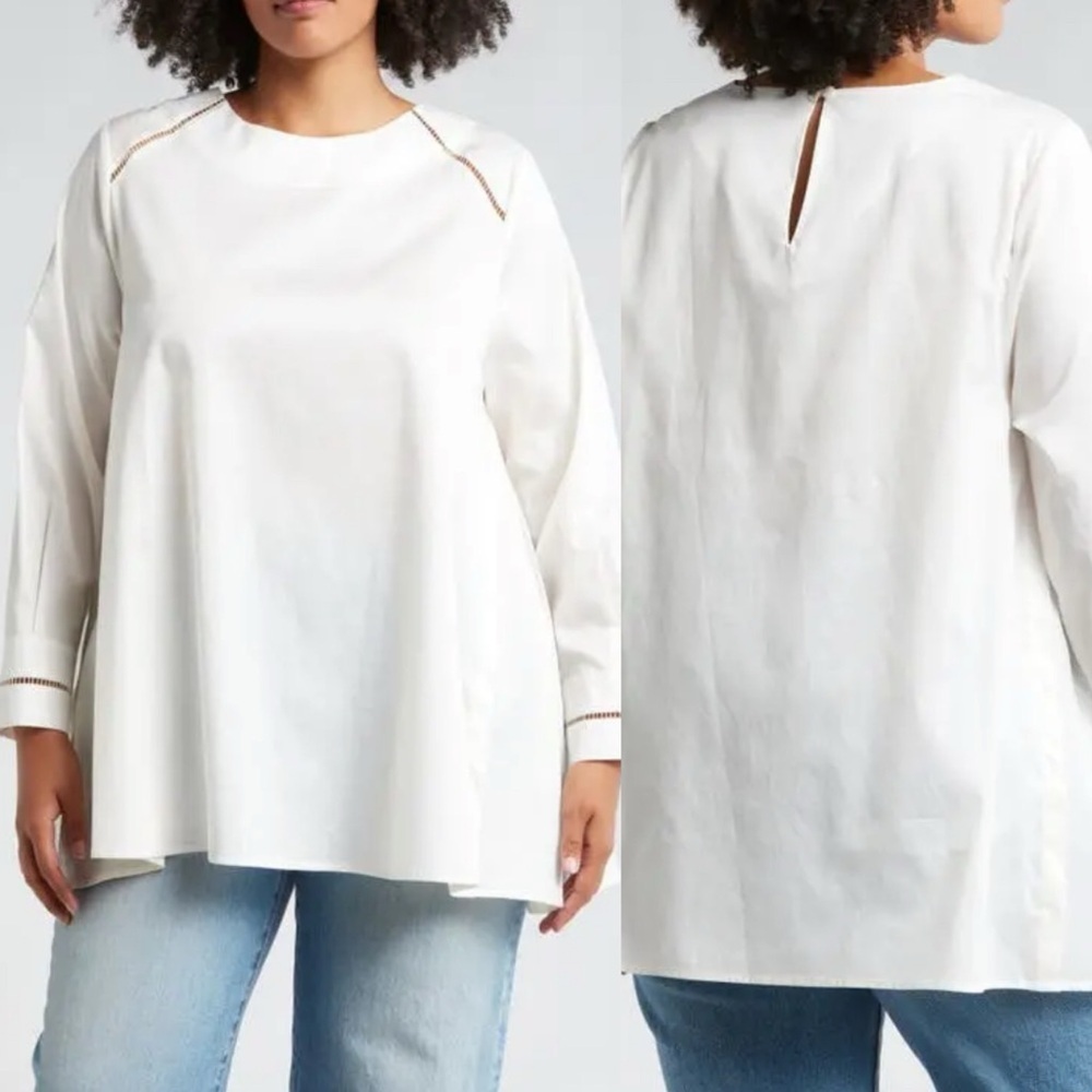 🌻NEW w/tag Anthropologie HARSHMAN Ivory Isolde Long Sleeve Cotton Top Size Small
